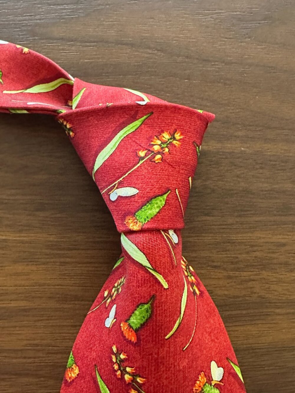 Dunhill Red Silk Tie Botanical Butterfly Print